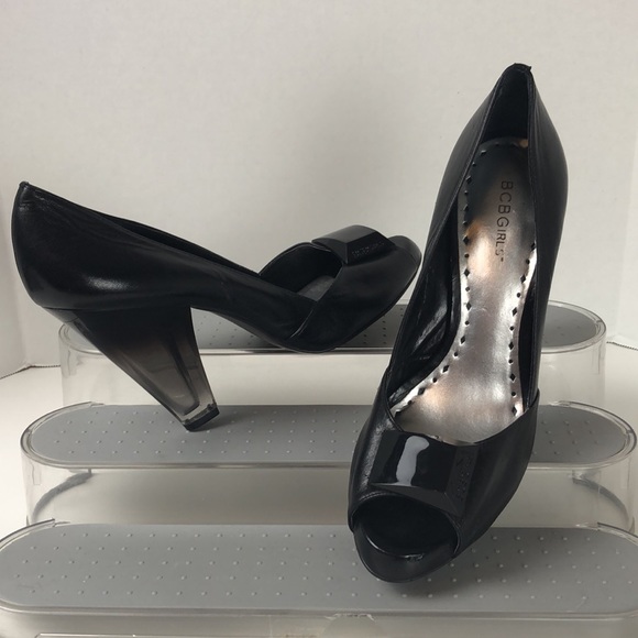BCBG Girls Lucite Heel Peep Toe Black Shoes size 10 - Picture 4 of 16
